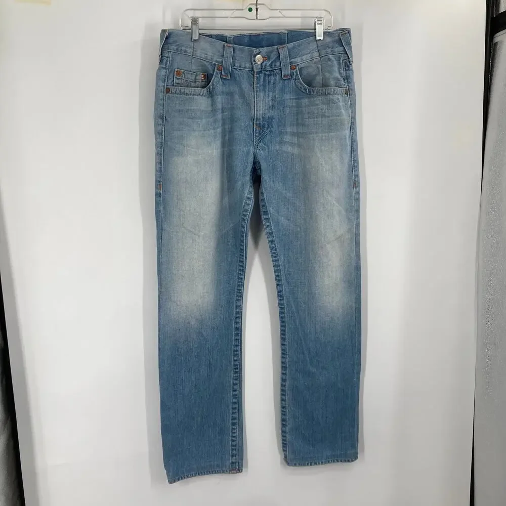 True Religion Straight Light Medium Wash Stitch Pockets Men’s 36 Y2K